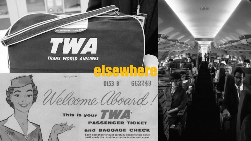 TWA bag, ticket and plane