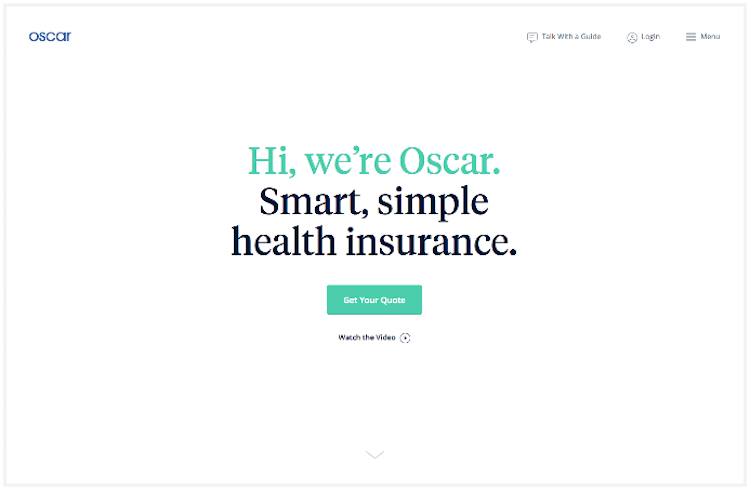 Oscar Health’s homepage with a great tagline and call-to-action